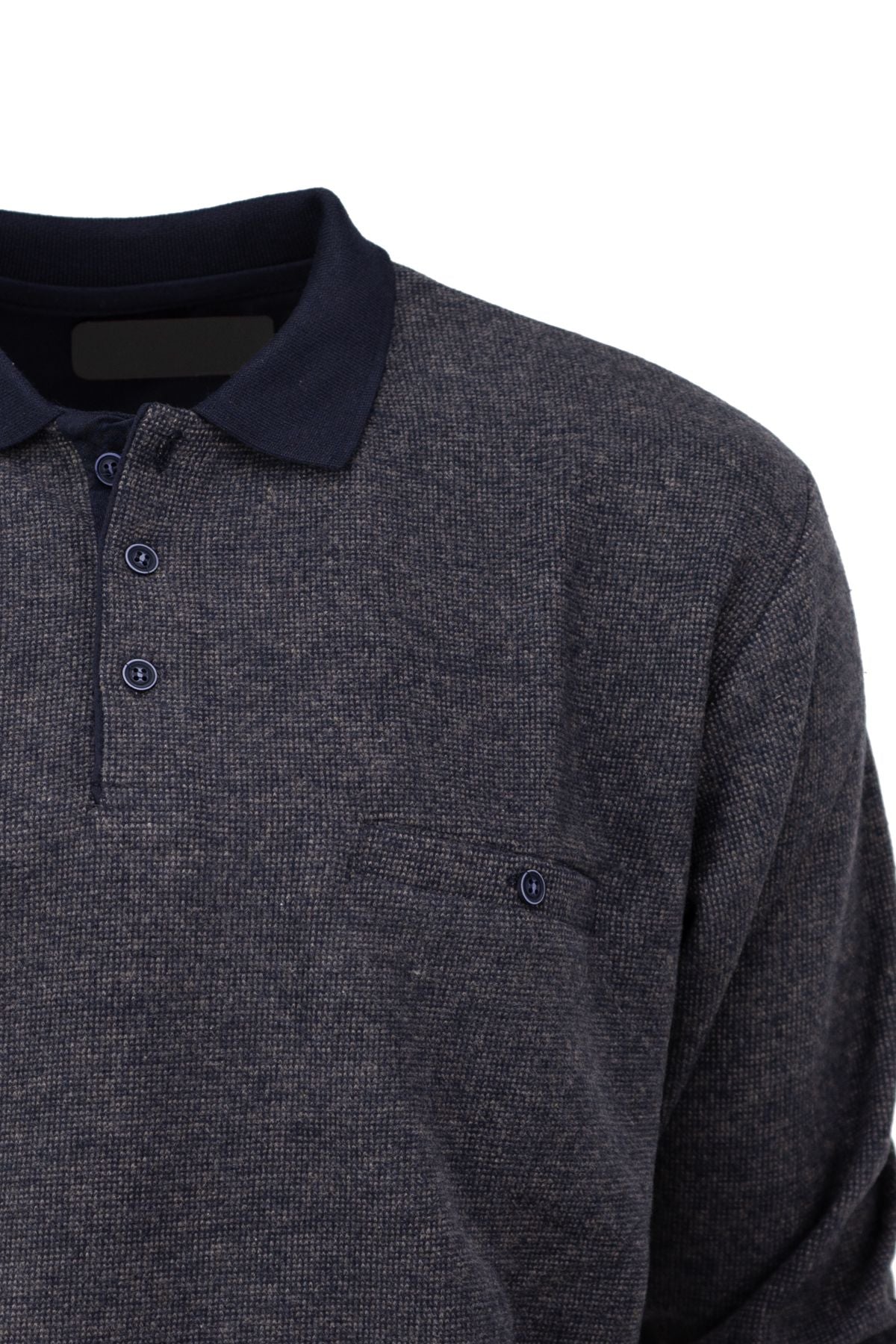 Erkek Kışlık Doğal Pamuklu Örme Polo Yaka Şardonlu Kazak Cepli Tam Kalıp Klasik Model