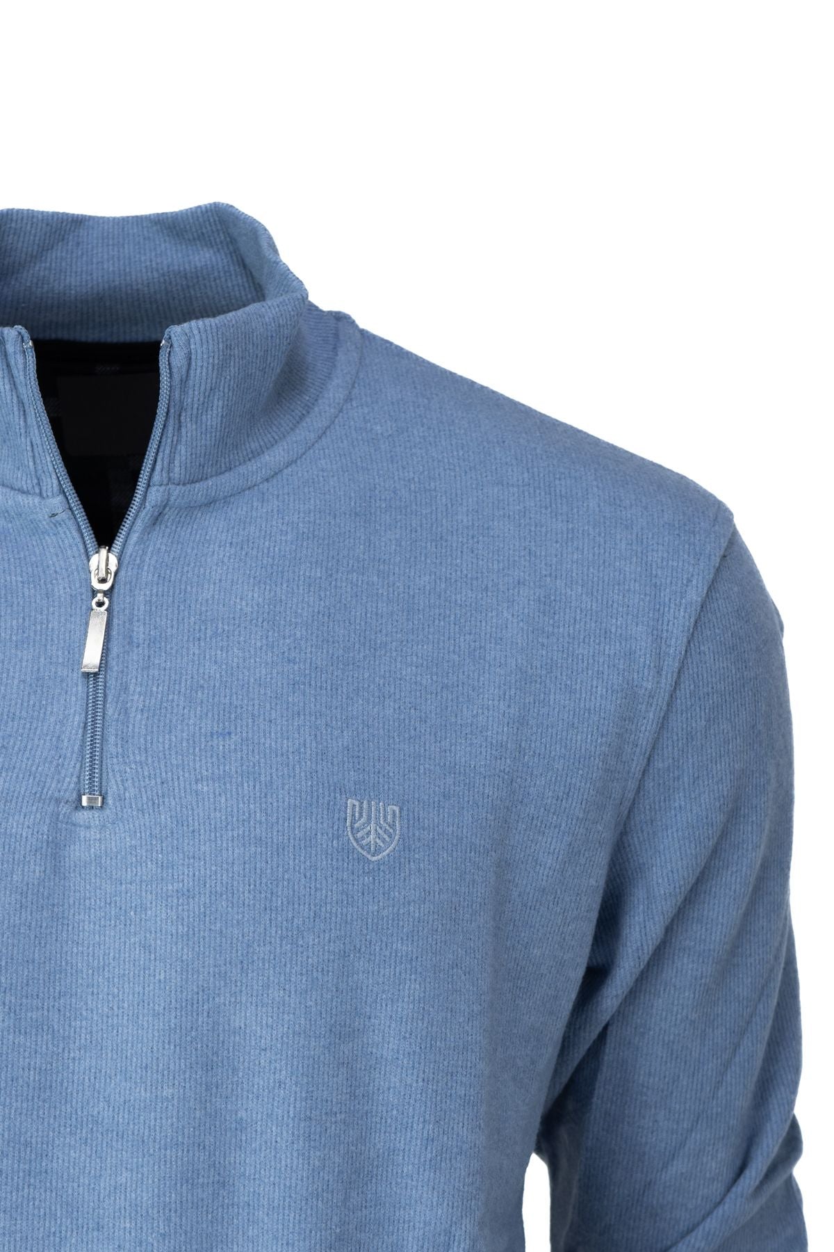 Erkek Kışlık Hakim Yaka Kazak Yarım Fermuarlı Pamuklu Örme Kaya Armalı Rahat Kesim Tam Kalıp