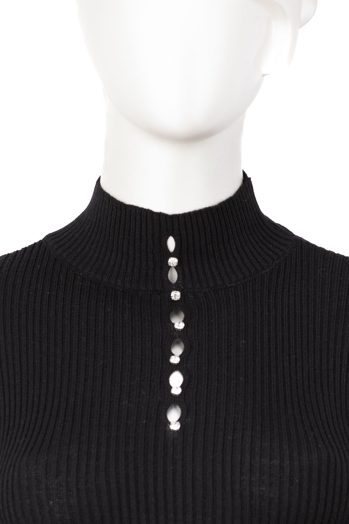 Kadın Kışlık Göğüste Şık Taşlı Yarım Yaka Bedene Oturan Likralı Örme Triko Badi Kazak