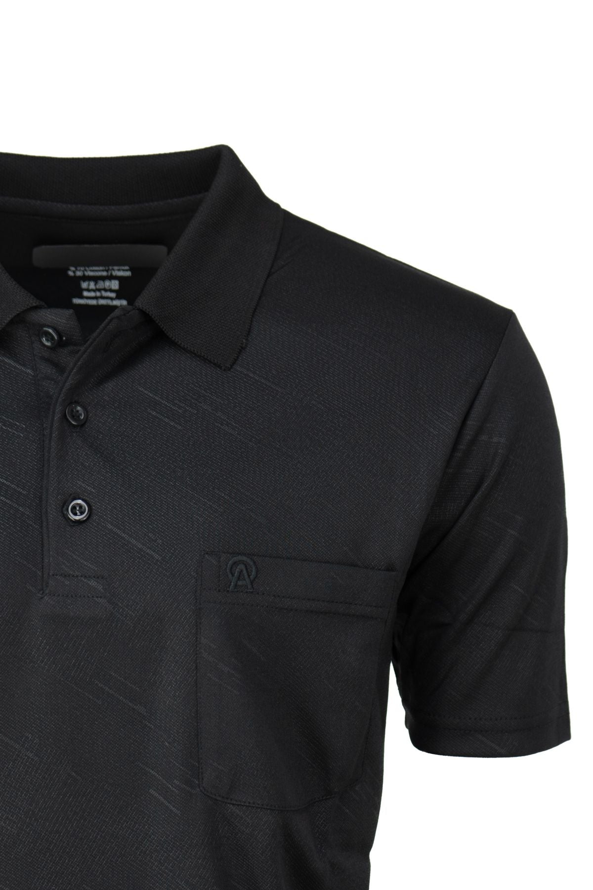 Erkek Pamuklu Merserize Kumaş T-Shirt Düğmeli Polo Yaka Cepli Kısa Kol Şık Desenli Tam Kalıp