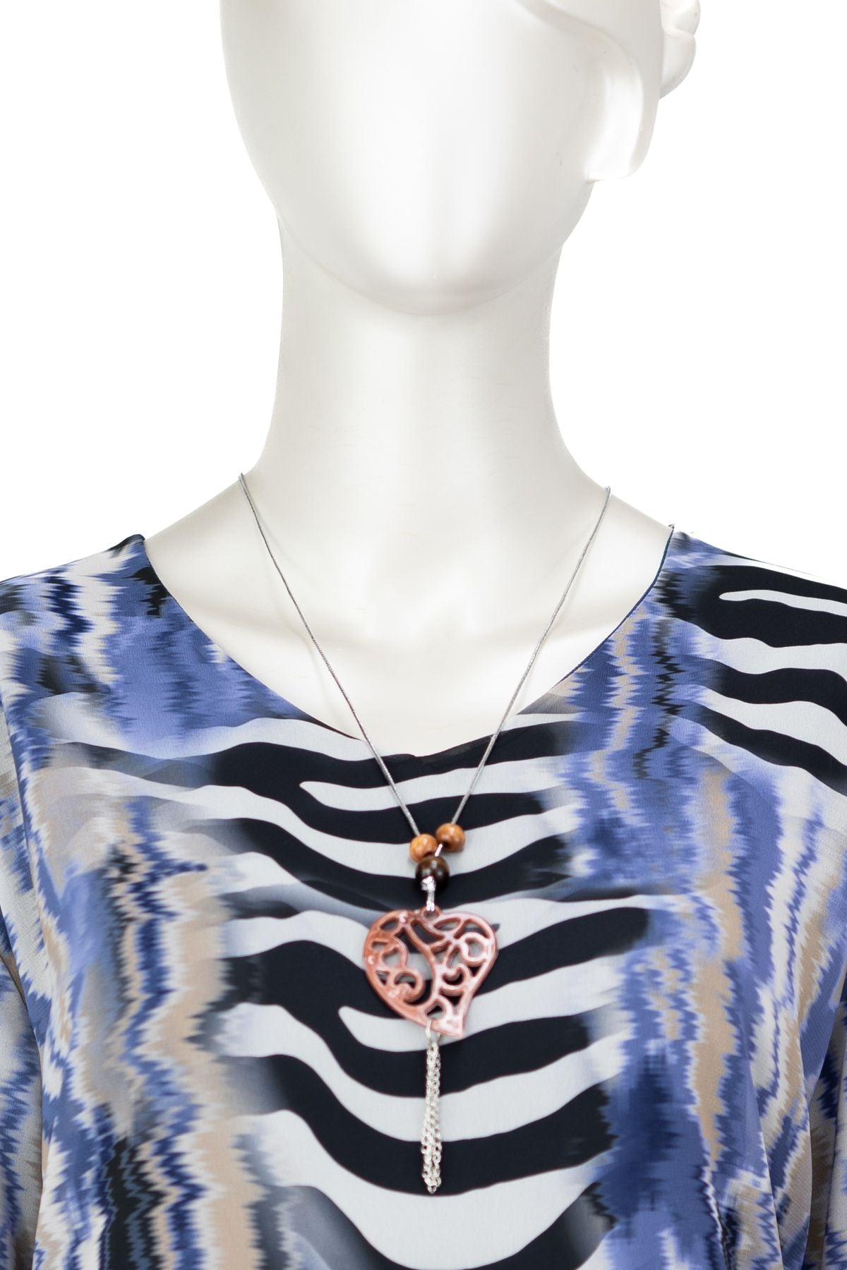 Kadın Klasik Şifon Anne Bluz Viskoz Kumaş Deniz Desenli Kolyeli Uzun Kollu Astarlı Tam Kalıp