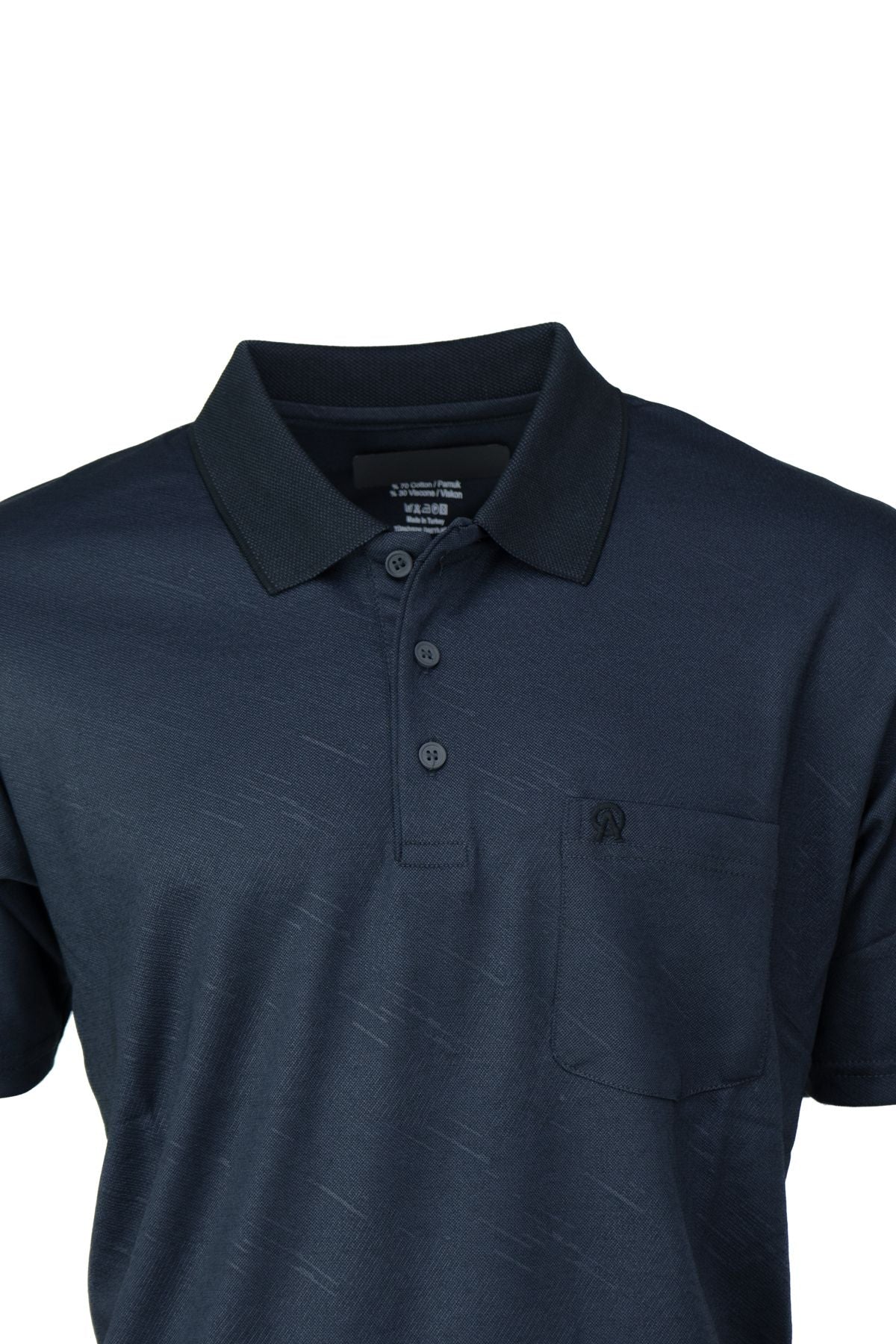 Erkek Pamuklu Merserize Kumaş T-Shirt Düğmeli Polo Yaka Cepli Kısa Kol Şık Desenli Tam Kalıp