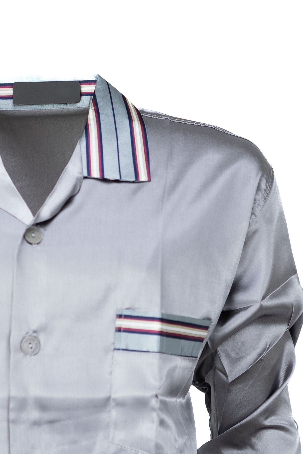 Erkek Klasik Model Saten Gecelik Gömlek Premium ipeksi Saten Kumaş Desenli Cepli Tam Kalıp