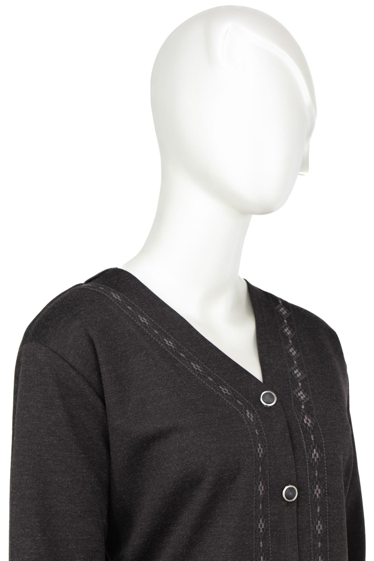 Kadın Kışlık Anne Hırka Modern Çiçek Nakışlı Ecrin Örme Önü Düğmeli Çift Cepli Likralı