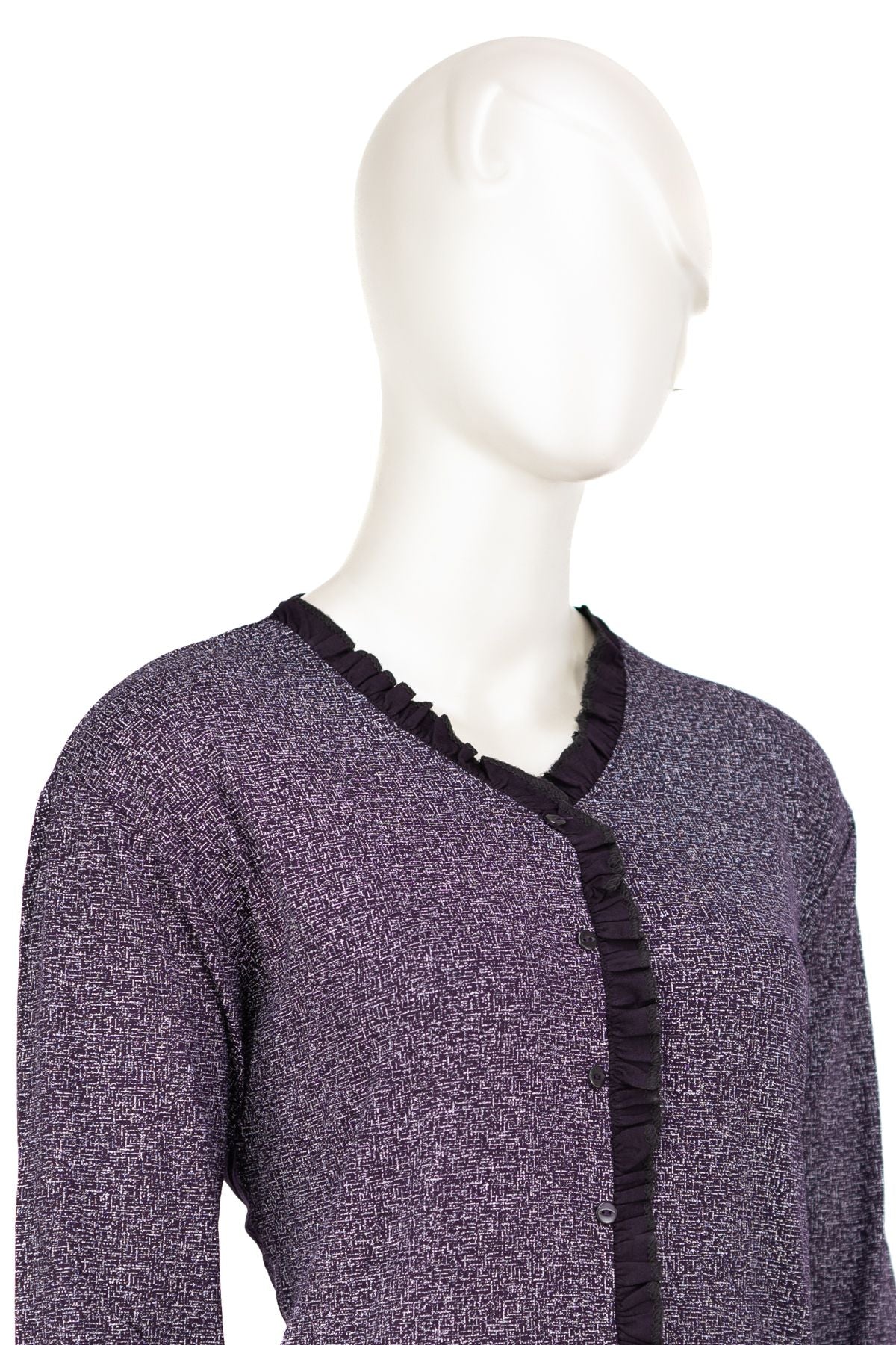 Kadın Turlu Viskon Penye Kumaş Anne Bluz Çizgisel Desenli V Yaka Uzun Kol Tam Kalıp Likralı