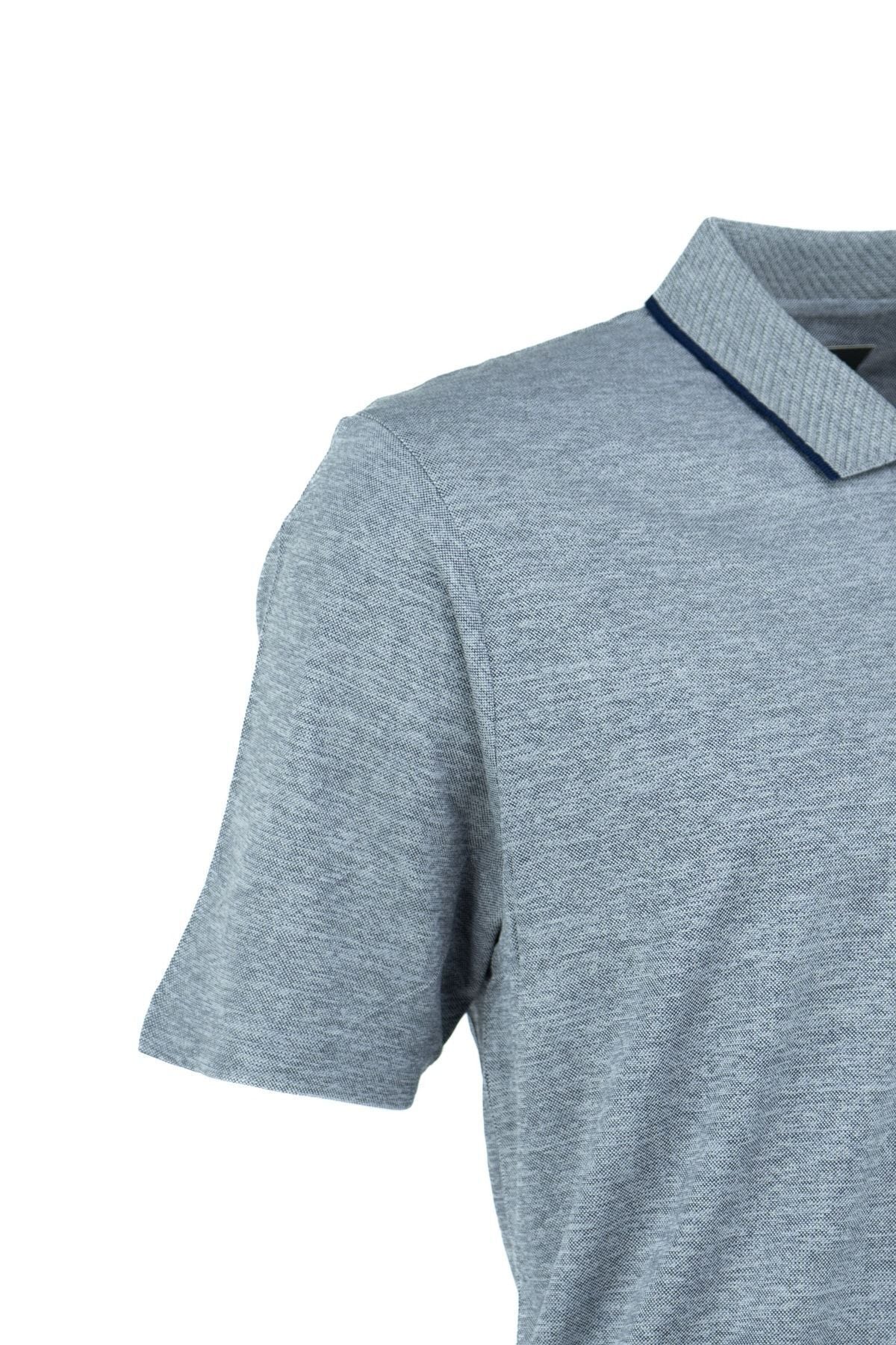Erkek Polo Yaka Cepli Kısa Kol Puntolu Kırçıllı Desenli Tam Kalıp Pamuklu Kumaş T-shirt