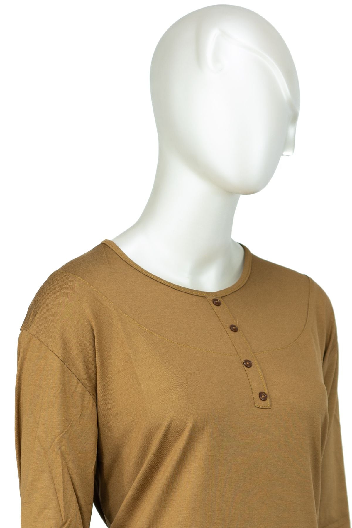 Kadın Klasik Düğme Desenli Yuvarlak Yaka Rahat Büyük Beden Viskon Penye Kumaş Anne Bluz