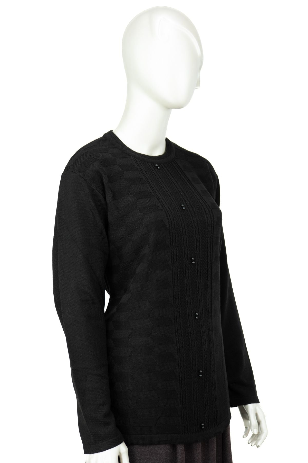 Kadın Kışlık Pamuklu Triko Dokuma Anne Kazak Boncuklu Damlam Motifli Yuvarlak Yakalı