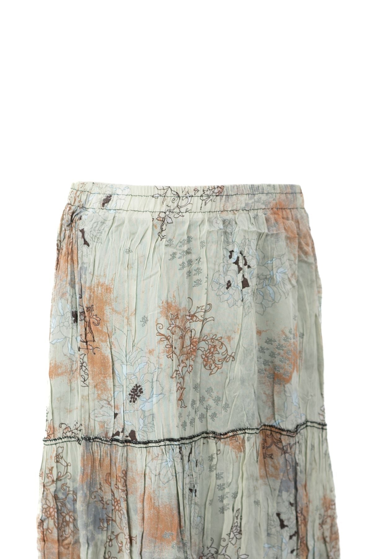 Kadın Astarlı Şifon Etek Bahar Çiçekleri Desenli Beli Lastikli Rahat Kesim Parçalı