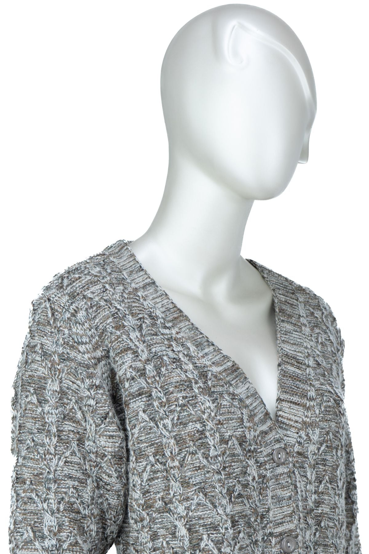 Kadın Kışlık Anne Hırka Pamuklu Triko Begonya Örgü Model Önden Düğmeli Çift Cepli Rahat