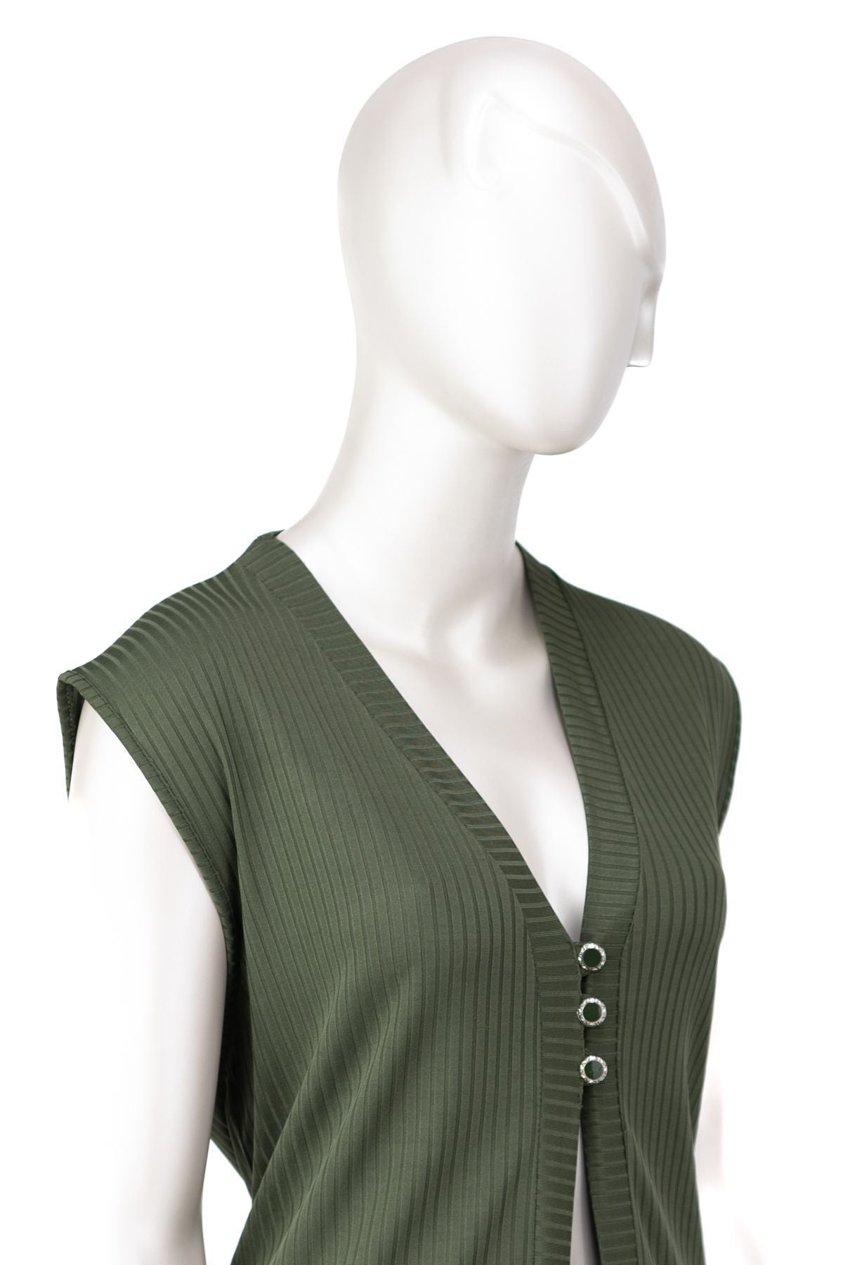 Kadın Elize Sandy Kumaş Anne Yelek V Yaka Önü Modern Üç Düğmeli Rahat Kesim Tam Kalıp