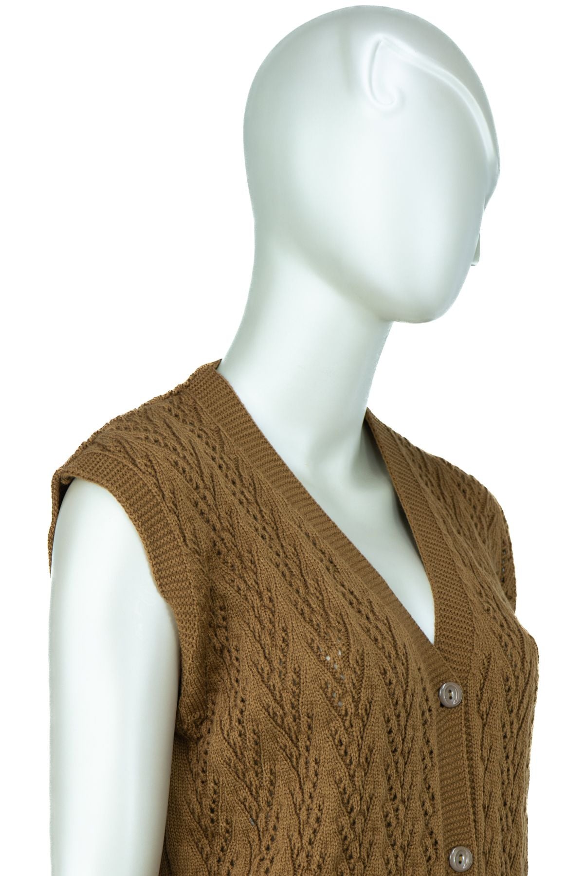 Kadın Kışlık Pamuklu Triko Klasik Örme Anne Yelek Kilim Örgü Model Önden Düğmeli Çift Cepli