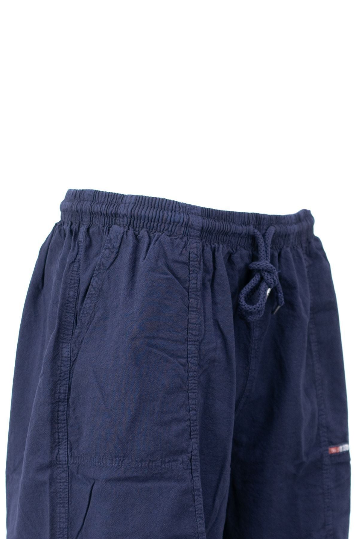 Erkek %100 Saf Pamuk Kumaş Bermuda Şort Düz Paça Cepli Beli Bağcıklı Rahat Tam Kalıp