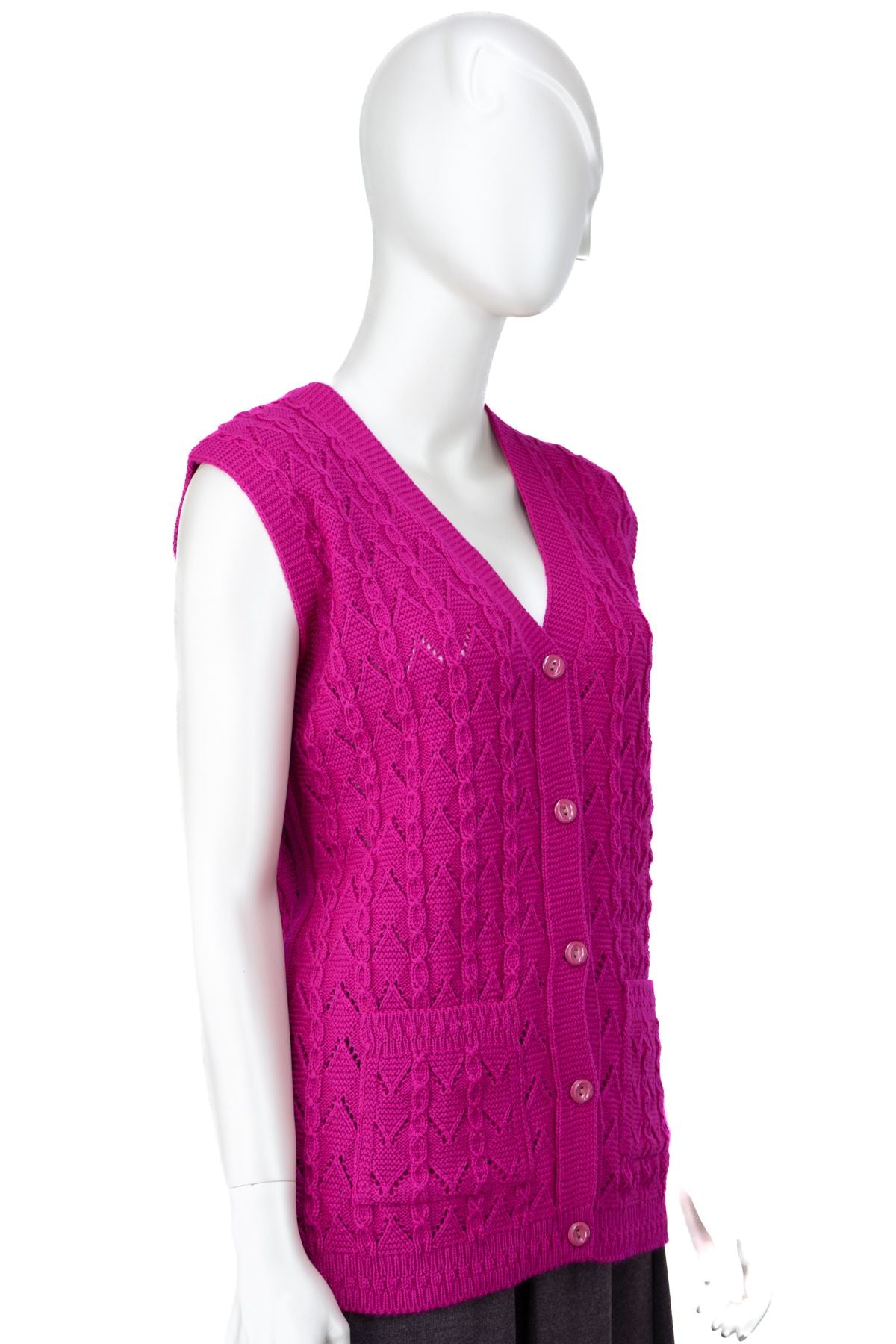 Kadın Kışlık Pamuklu Triko Örme Anne Yelek Bahar Model Önden Düğmeli Çift Cepli Rahat Kesim