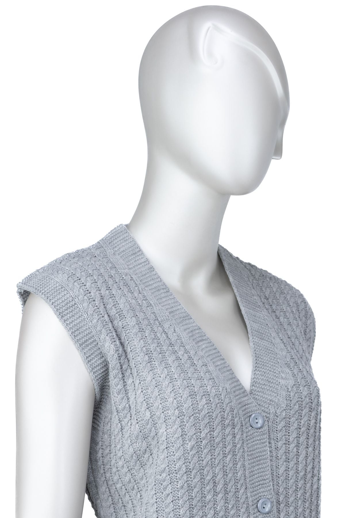 Kadın Kışlık Pamuklu Triko Klasik Örme Anne Yelek Saç Örgü Model Önden Düğmeli Çift Cepli