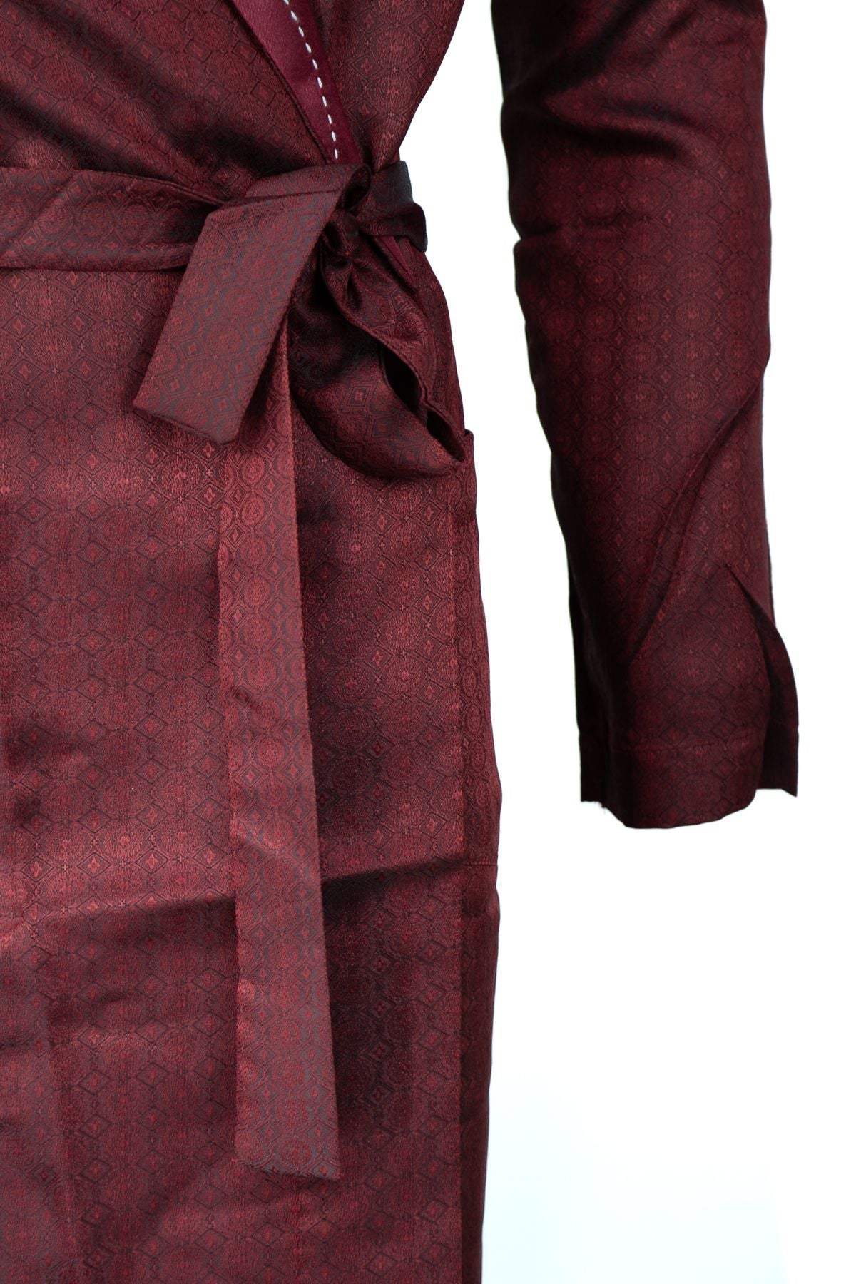 Erkek Şık Klasik Model Röpteşambır Premium Saten Kumaş Soft Model Cepli Rob Beli Kuşaklı