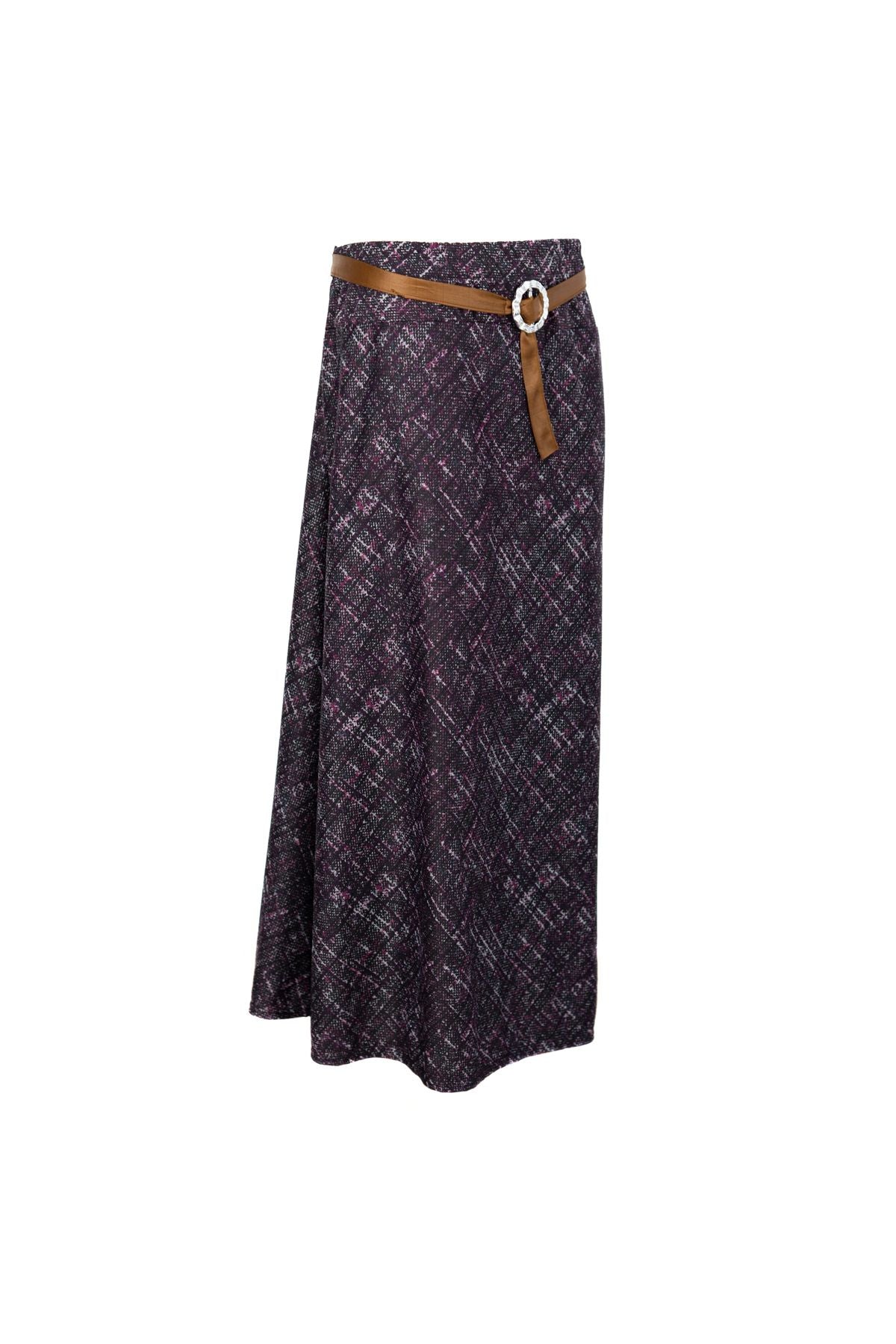 Kadın Kışlık Kumaş Anne Çan Etek Sanat Desenli Beli Lastikli ve Kemerli Tam Kalıp