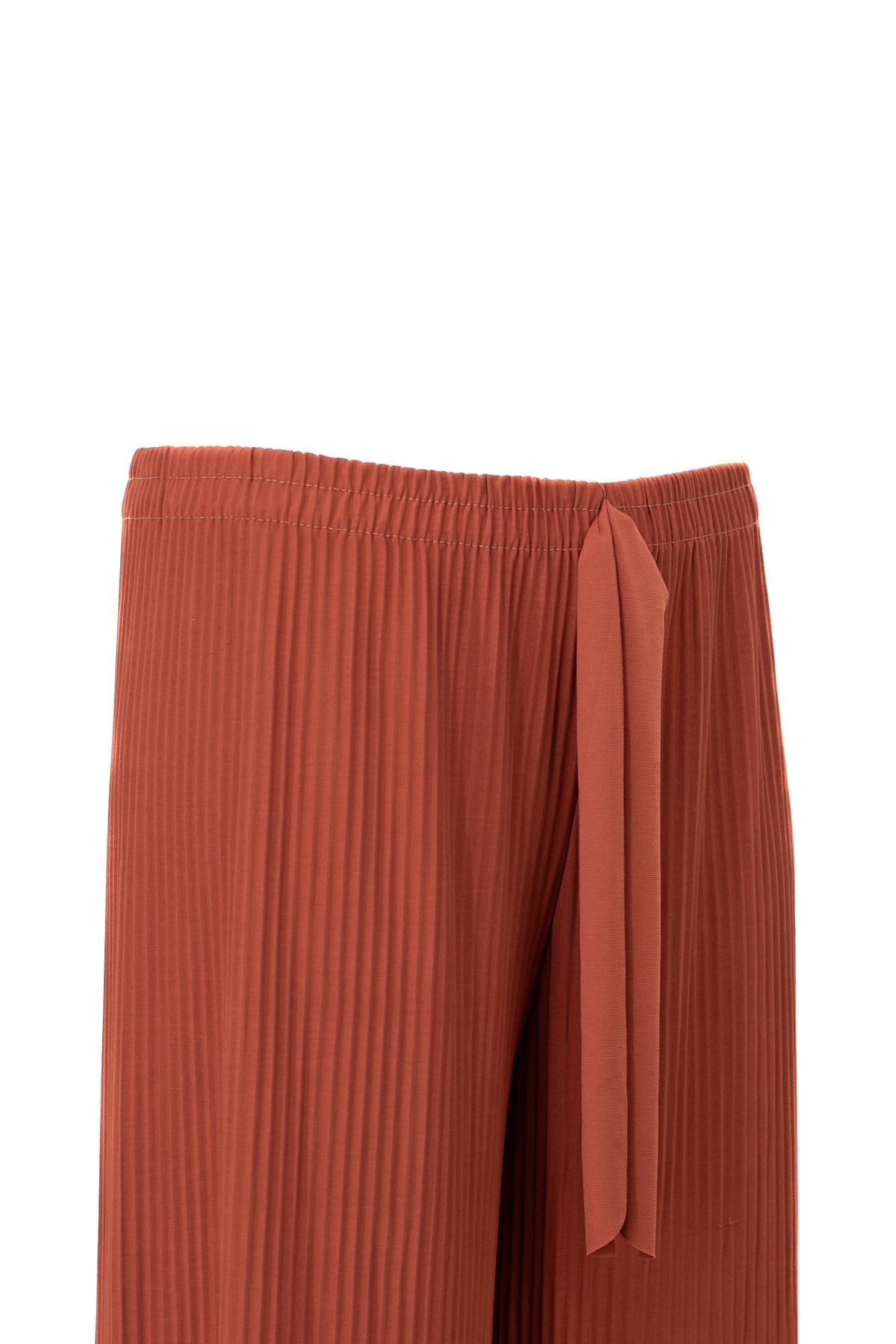 Kadın Likralı Viskon Sandy Kumaş Pantolon Magnolya Beli Lastikli Piliseli Kumaş Detaylı