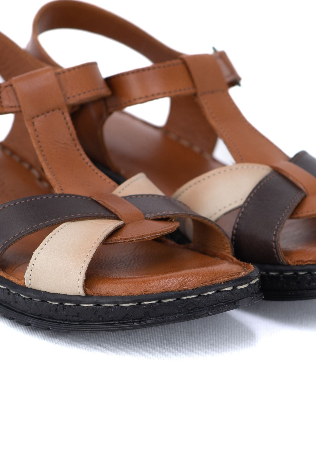 Kadın Hakiki Gerçek Deri Kauçuk Taban Sandalet Ortopedik Comfort Model Tam Kalıp