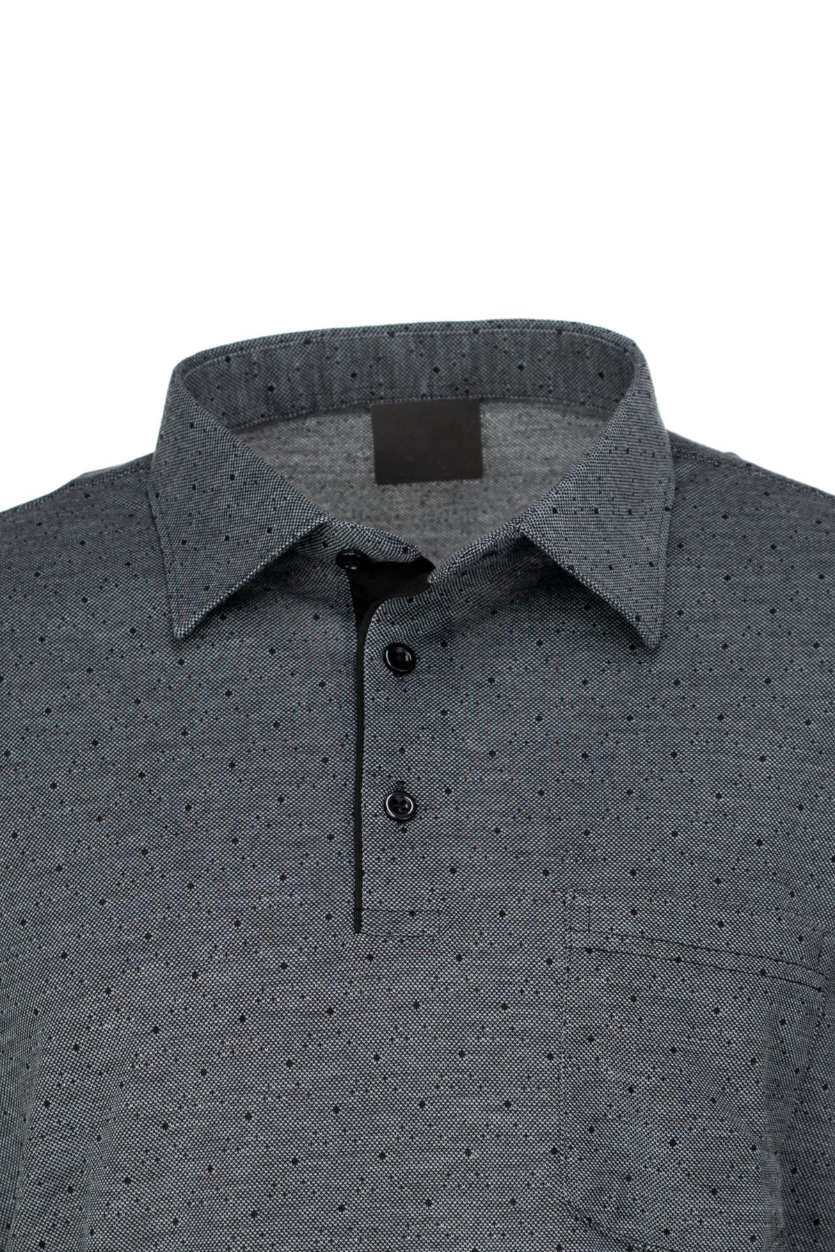 Erkek Pamuklu Kumaş T-Shirt Düğmeli Gömlek Yaka Cepli Kısa Kollu Şık Nokta Desenli Tam Kalıp