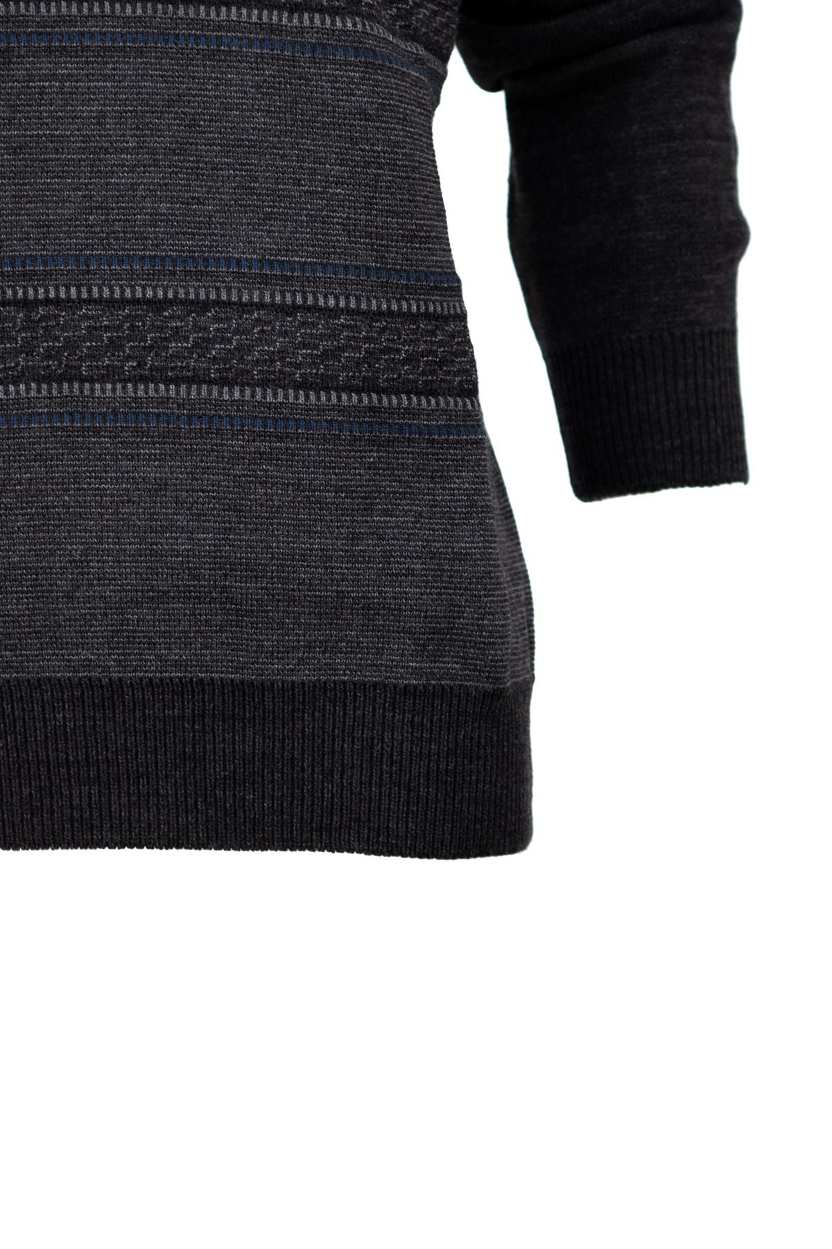 Erkek Kışlık Kalın Pamuklu Örme Triko Kazak Desenli Fermuarlı Cepli Tam Kalıp Gömlek Yaka