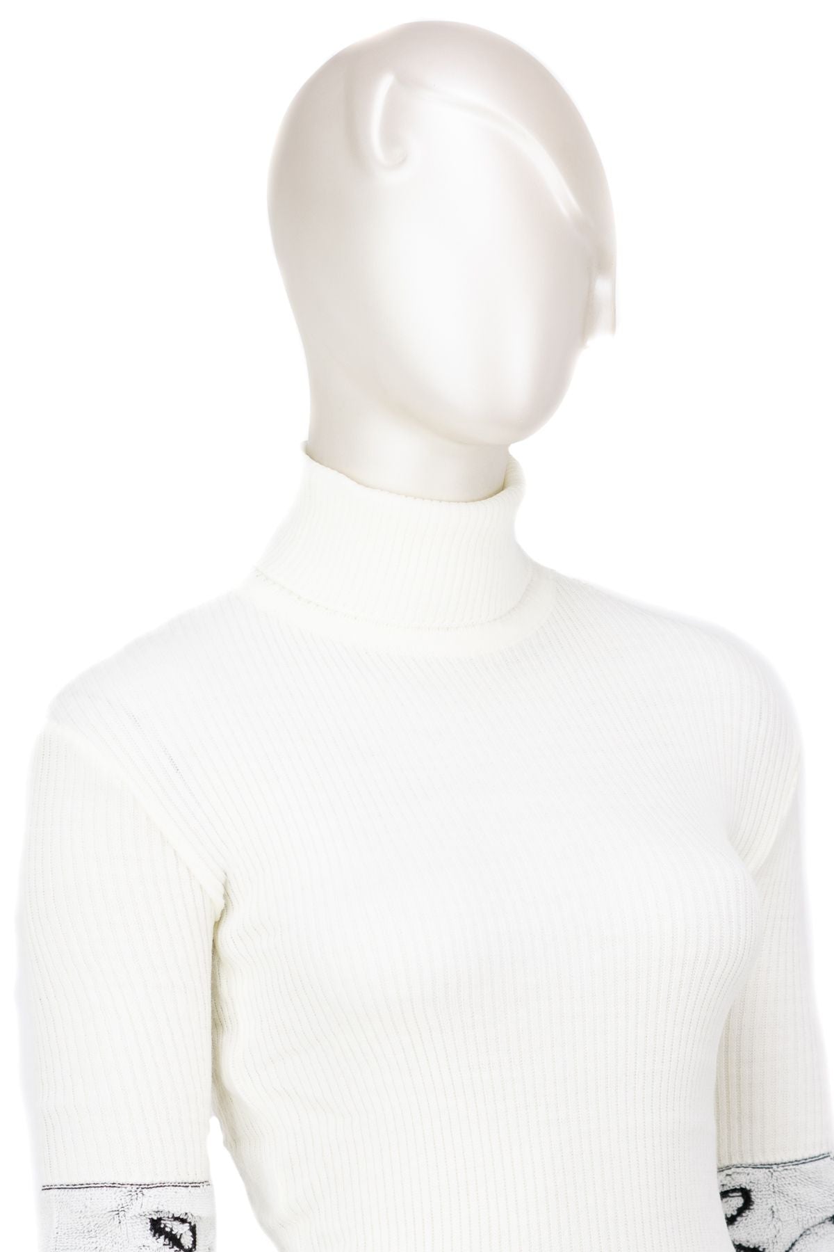 Kadın Kışlık Kolları Şık Boncuklu Tam Boğazlı Yaka Bedene Oturan Örme Triko Badi Kazak