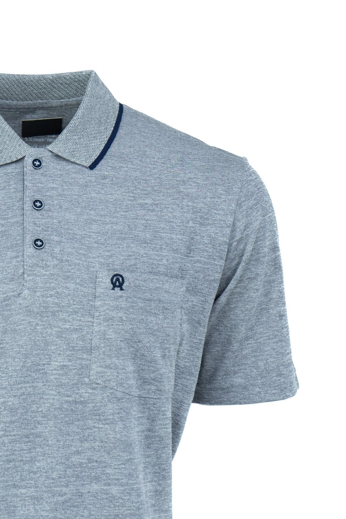 Erkek Polo Yaka Cepli Kısa Kol Puntolu Kırçıllı Desenli Tam Kalıp Pamuklu Kumaş T-shirt