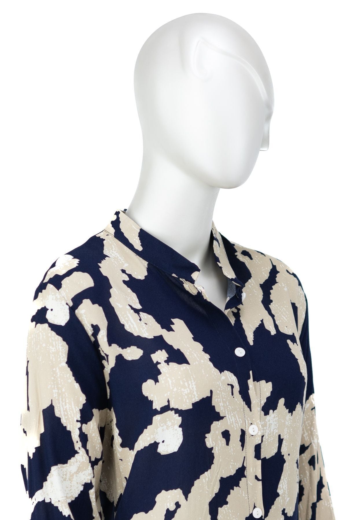 Kadın Dokuma Viskon Kumaş Anne Uzun Tunik Hakim Yaka Sanat Desenli Likrasız Tam Kalıp