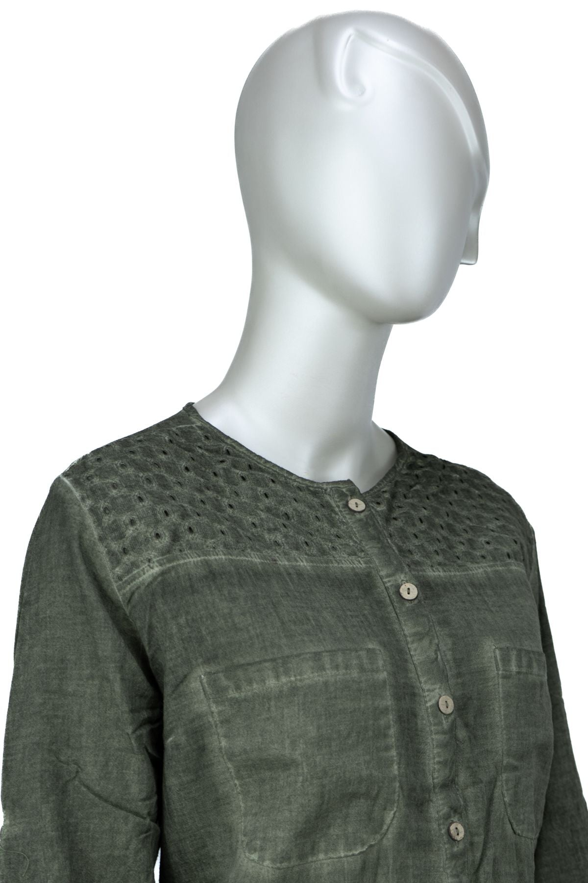 Kadın Şile Bezi Anne Bluz Pamuklu Bisiklet Yaka Kendinden Desenli Önü Düğmeli Likrasız Rahat