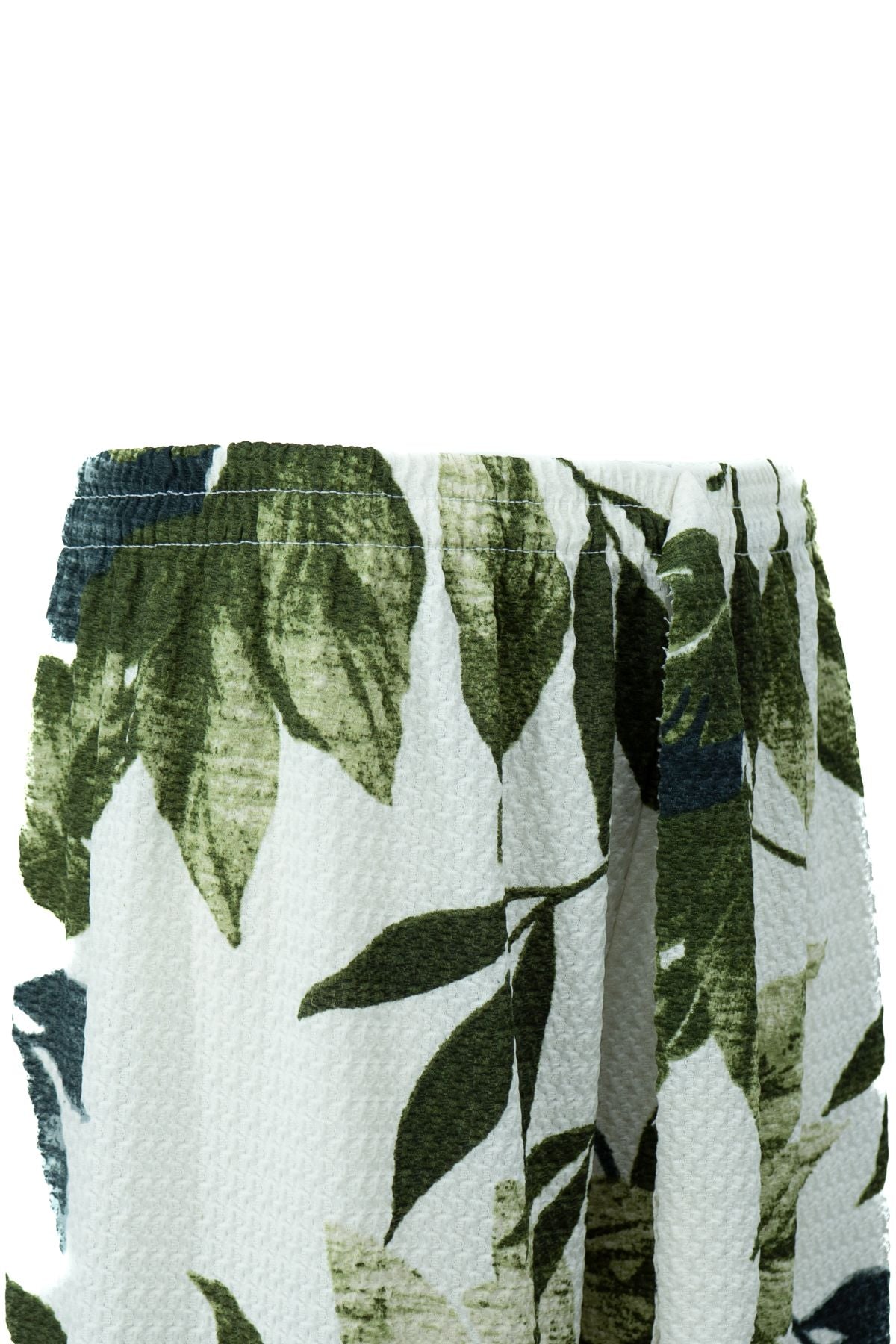 Kadın Pantolon Gofre Kumaş Palmiye Desenli Rahat Kesim Geniş Paça Beli Lastikli