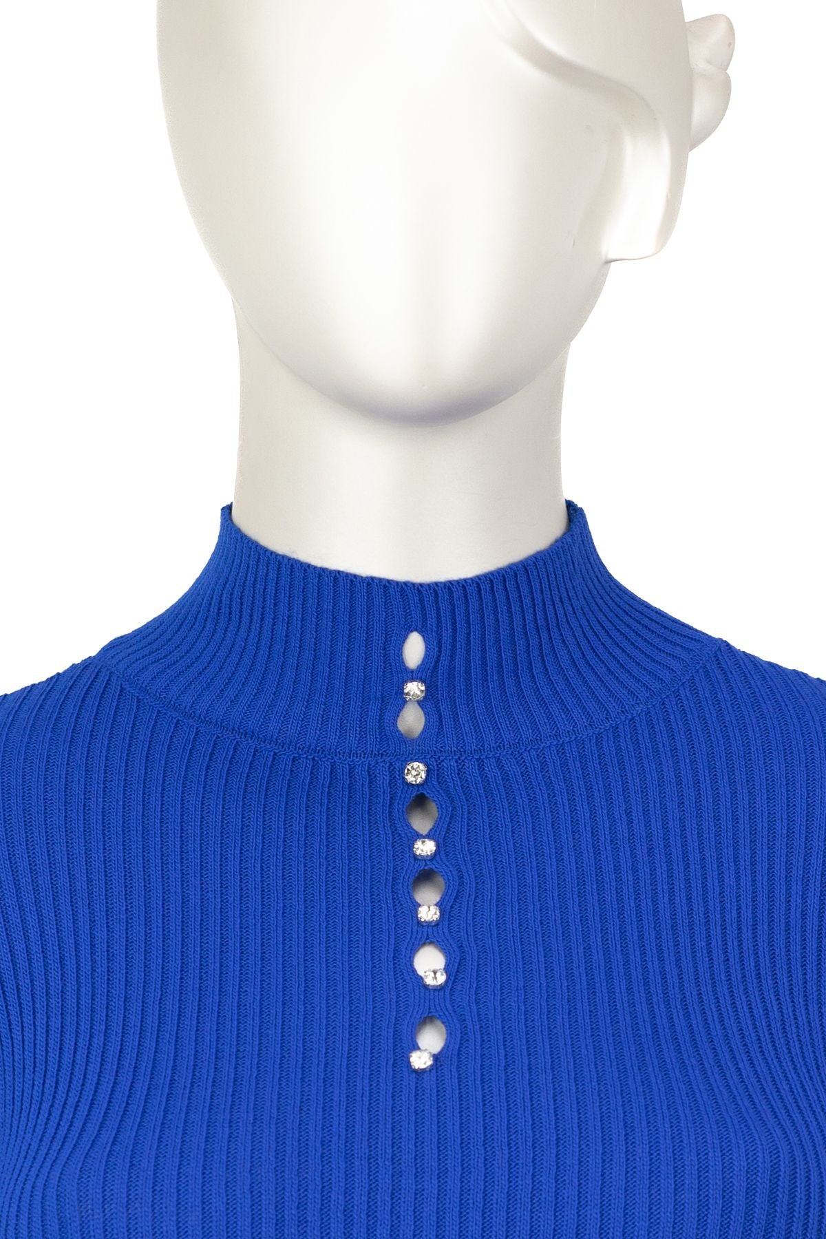 Kadın Kışlık Göğüste Şık Taşlı Yarım Yaka Bedene Oturan Likralı Örme Triko Badi Kazak