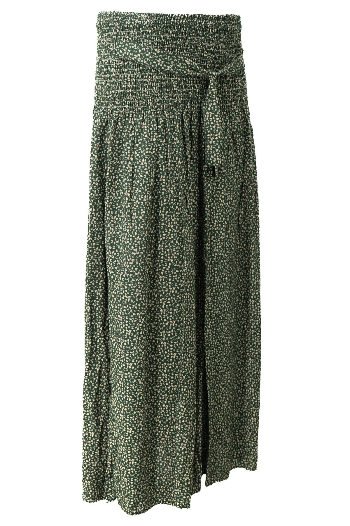 Kadın Etek Dokuma Viskon Kumaş Beli Lastikli Sümbül Çiçeği Desenli Rahat Kesim Tam Kalıp