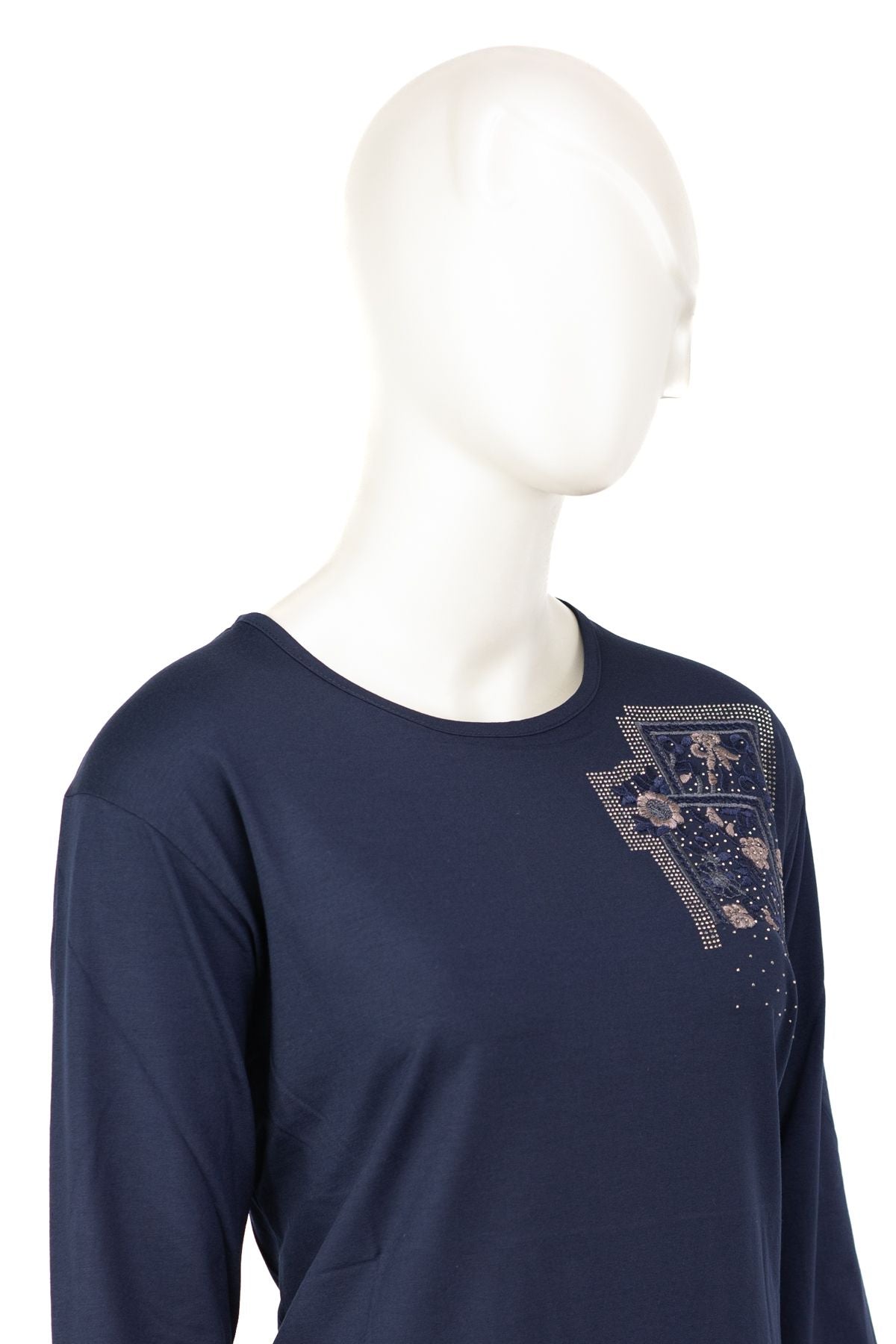 Kadın Turlu Viskon Penye Kumaş Anne Bluz inci Çiçek Taşlı ve Nakışlı Likralı Tam Kalıp