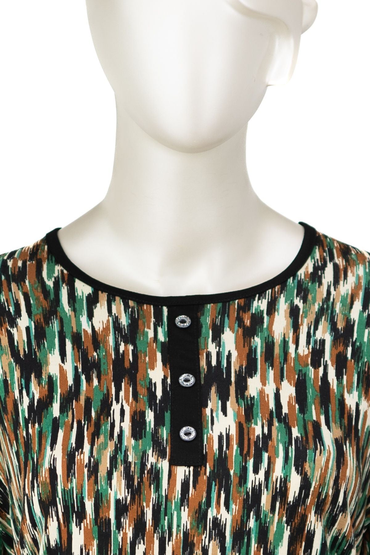 Kadın Turlu Viskon Penye Kumaş Anne Bluz Çizgi Desenli Likralı Yuvarlak Yaka Tam Kalıp