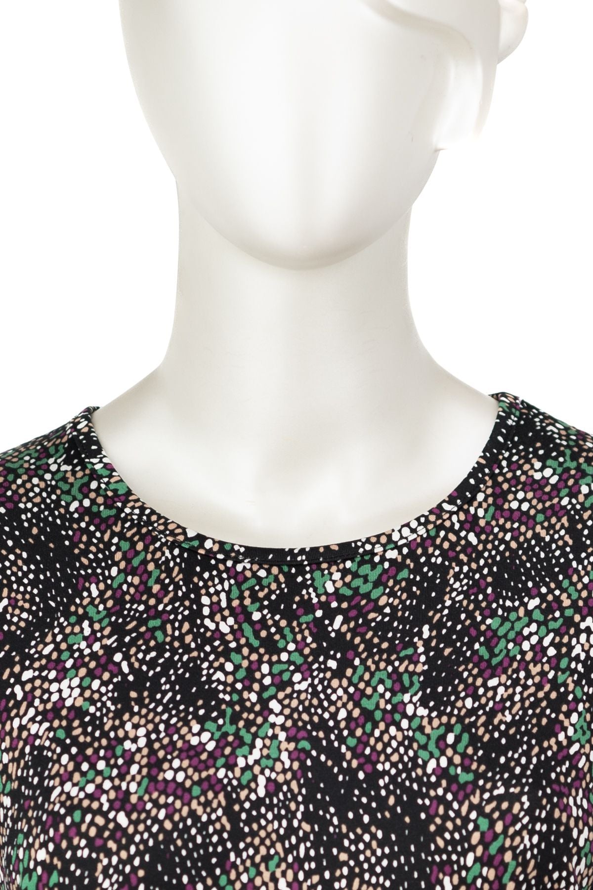 Kadın Turlu Viskon Penye Kumaş Anne Bluz Şık Puantiye Desenli Likralı Yuvarlak Yaka TamKalıp