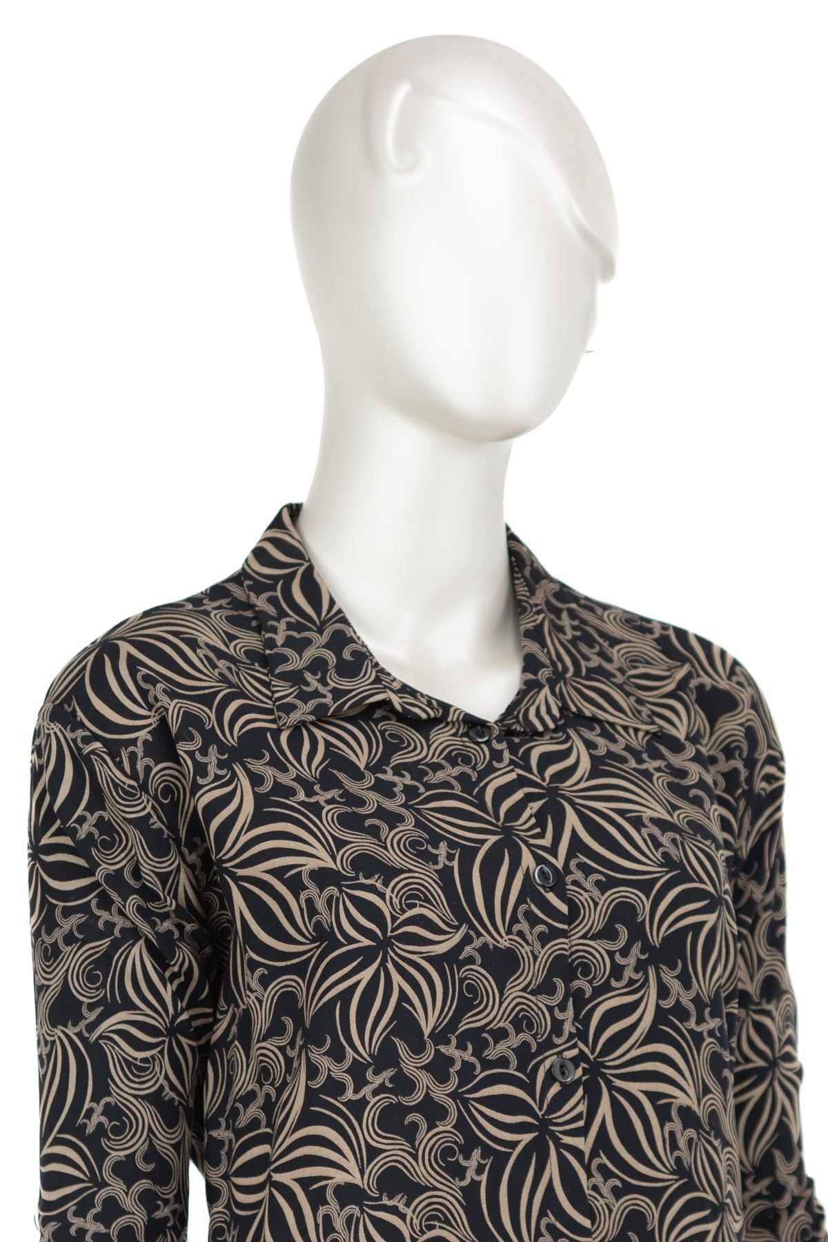 Kadın %100 Pamuk Kumaş Klasik Anne Gömlek Manolya Desenli Düğmeli Rahat Kesim Tam Kalıp