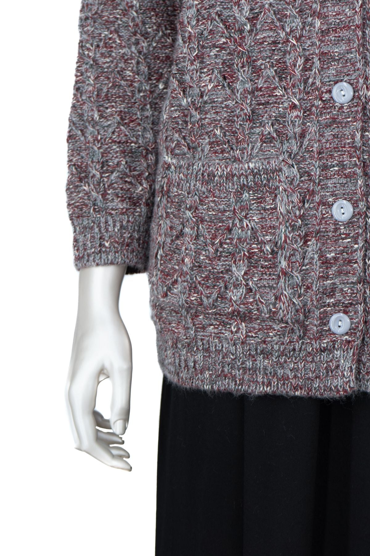 Kadın Kışlık Anne Hırka Pamuklu Triko Begonya Örgü Model Önden Düğmeli Çift Cepli Rahat