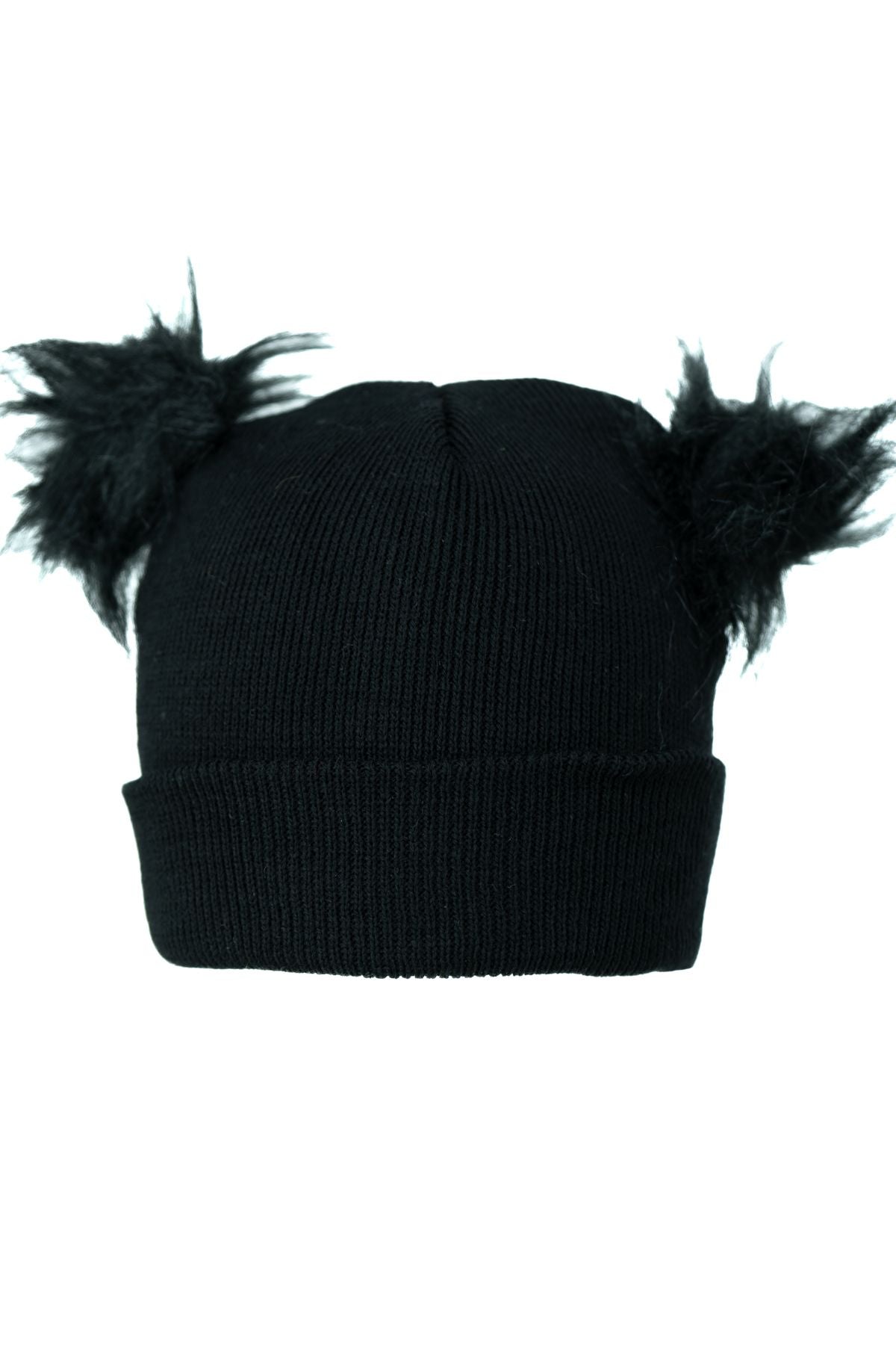 Kız Çocuk Kışlık Kalın Bere Çift Ponpon Model Pamuklu Katlamalı Sıcak Tutar Esnek Rahat