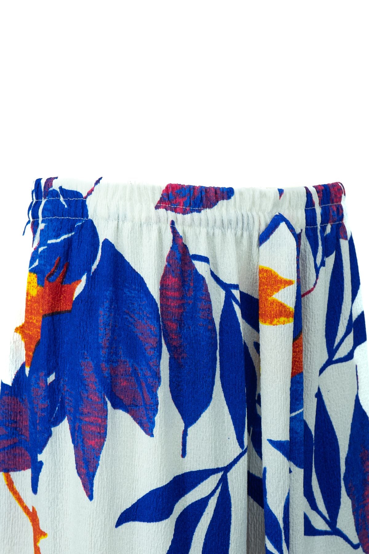 Kadın Pantolon Gofre Kumaş Palmiye Desenli Rahat Kesim Geniş Paça Beli Lastikli