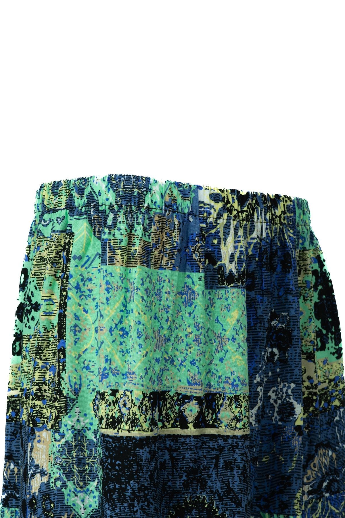 Kadın Dokuma Viskon Kumaş Parçalı Anne Etek Sümbül Çiçeği Desenli Beli Lastikli Rahat Kesim