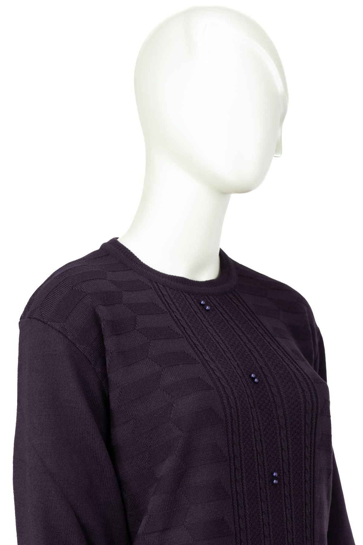 Kadın Kışlık Pamuklu Triko Dokuma Anne Kazak Boncuklu Damlam Motifli Yuvarlak Yakalı