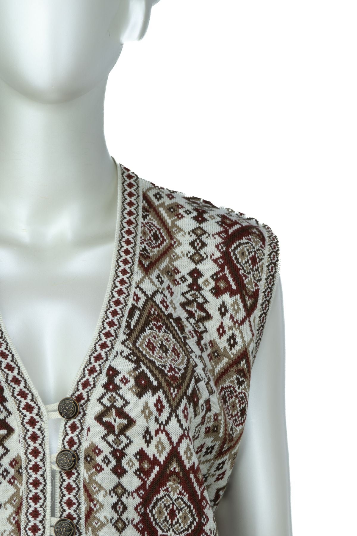 Kadın Kışlık Anne Yelek Pamuklu Triko Örme Etnik Motifli Önden Düğmeli Çift Cepli Rahat