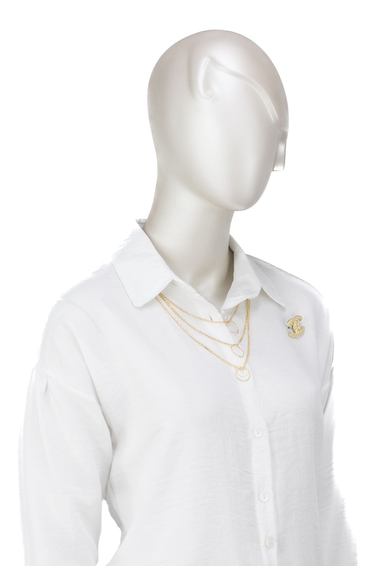 Kadın ikili Piliseli Keten Takım Yakası Kolyeli Önü Düğmeli Gömlek Yaka Şık Modelli TamKalıp