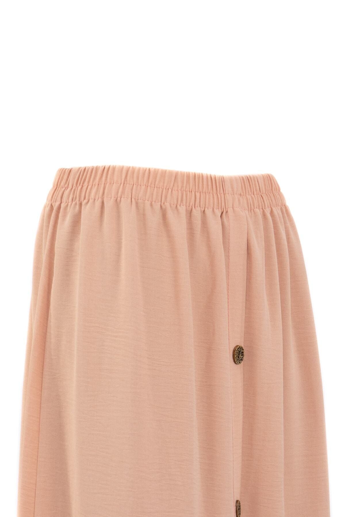 Kadın Düğme Modelli Beli Lastikli Rahat Kesim Likrasız Aerobin Kumaş Anne Etek