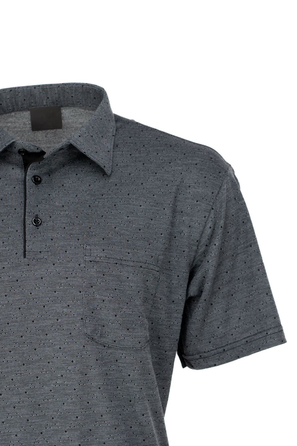 Erkek Pamuklu Kumaş T-Shirt Düğmeli Gömlek Yaka Cepli Kısa Kollu Şık Nokta Desenli Tam Kalıp