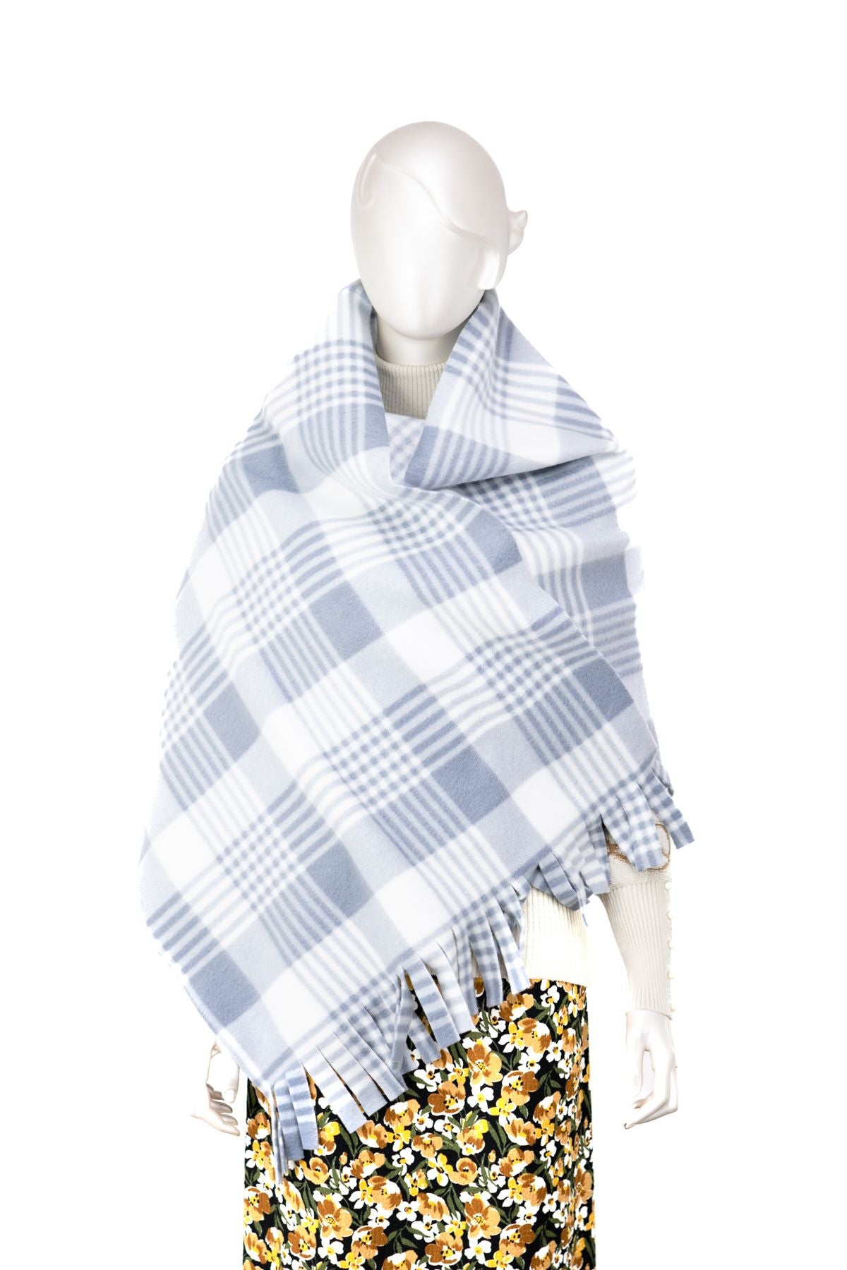 Kadın Kışlık Polar Geniş Tarz Atkı Şal Pamuklu iplikten Örme Şık Kare Desenli Modern