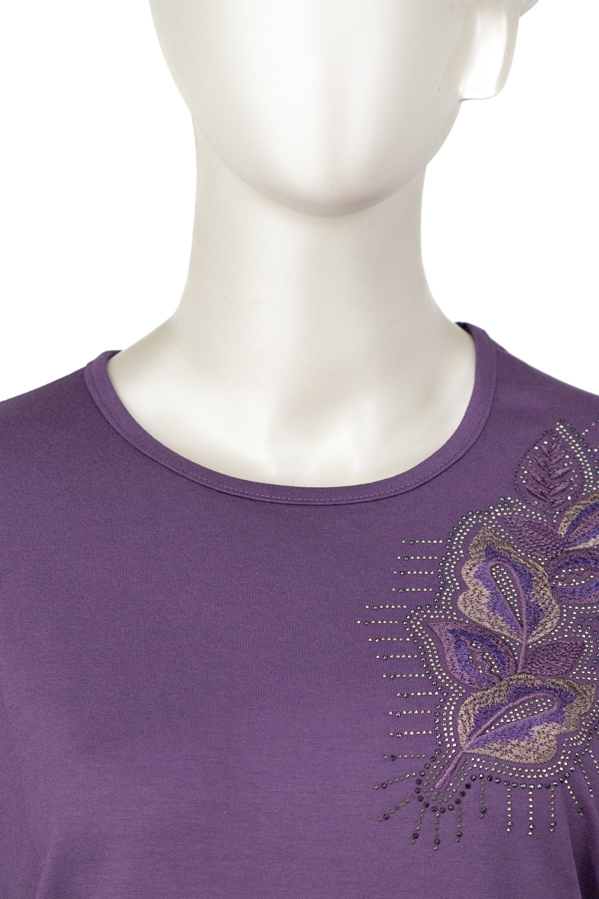 Kadın Turlu Viskon Penye Kumaş Anne Bluz Elmas Taşlı ve Nakışlı Likralı Tam Kalıp