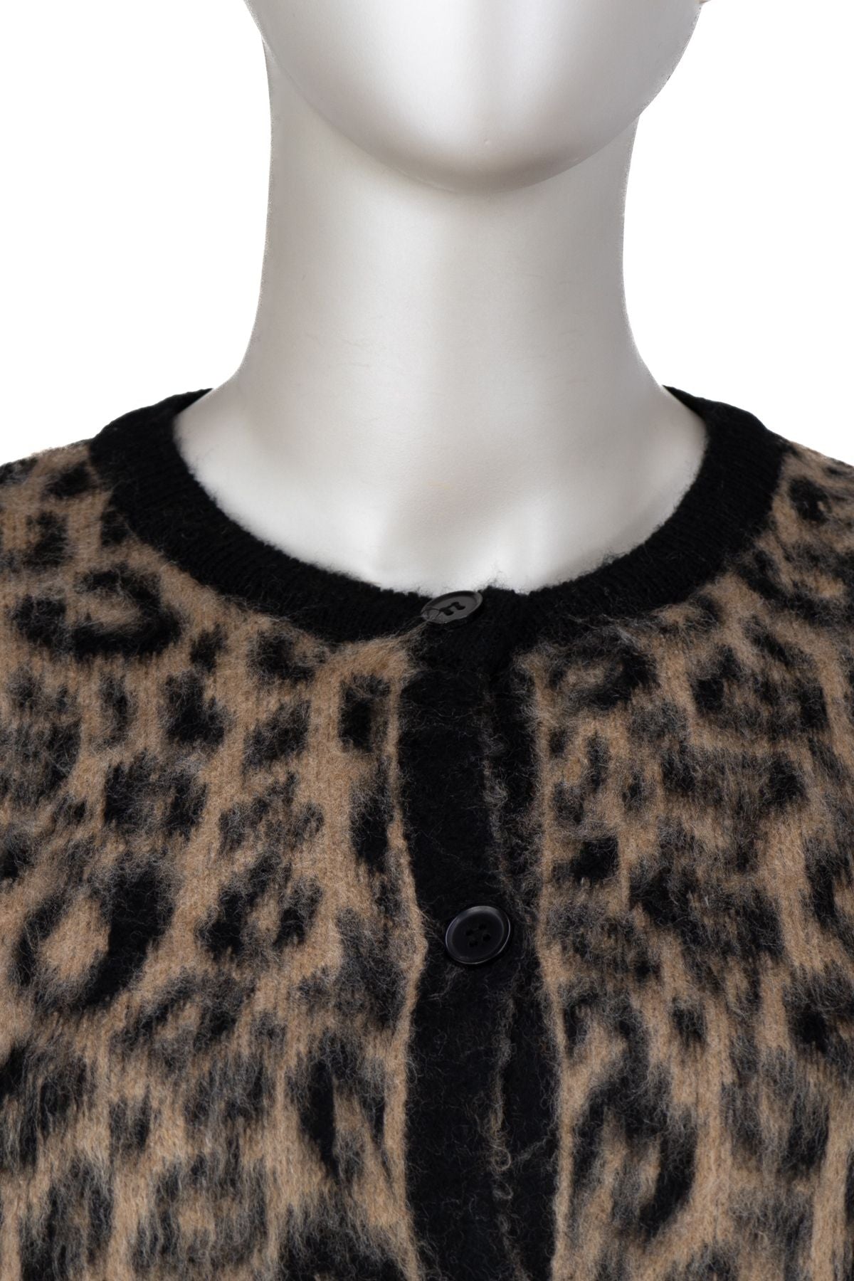 Kadın Kışlık Yün Örme Triko Hırka Over Size Standart Beden Bisiklet Yaka Leopar Motifli