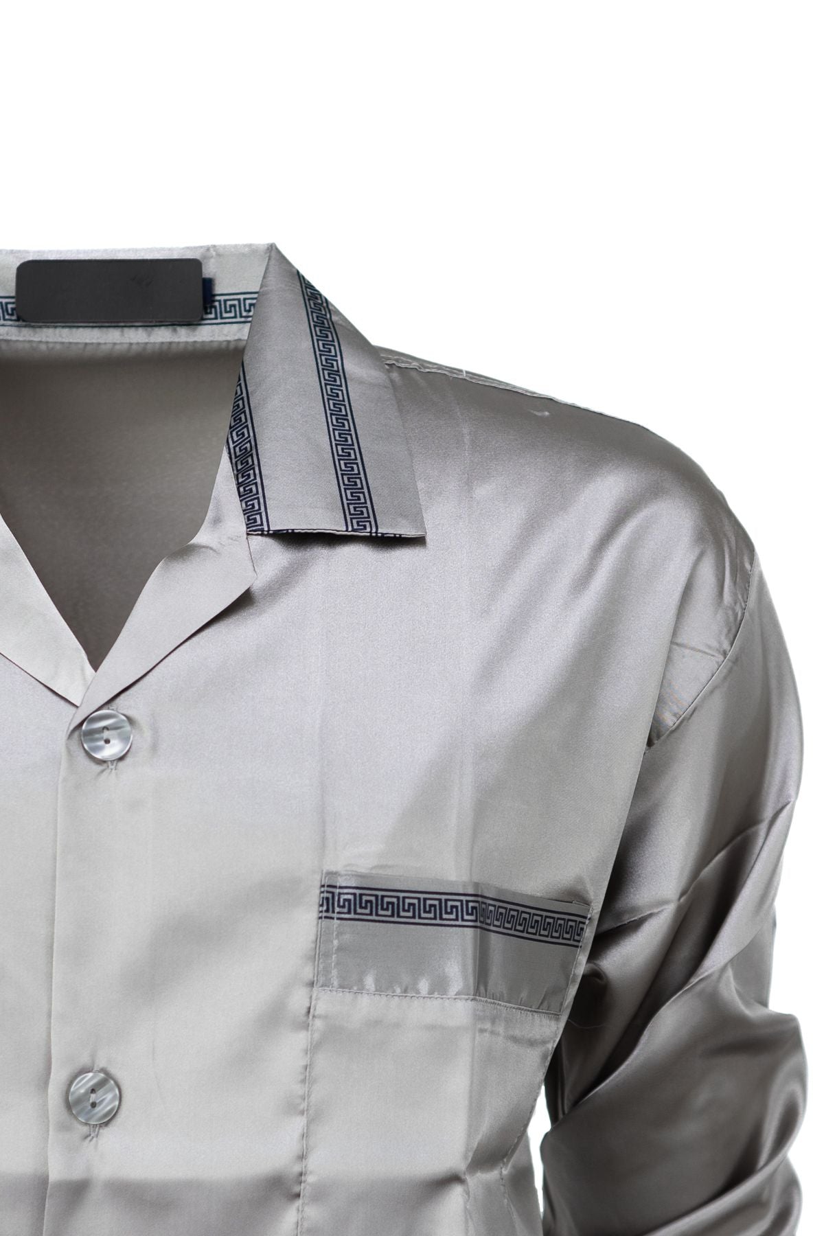 Erkek Klasik Model Pijama Takımı Premium ipeksi Saten Kumaş Cepi Şık Çizgili Rahat Tam Kalıp