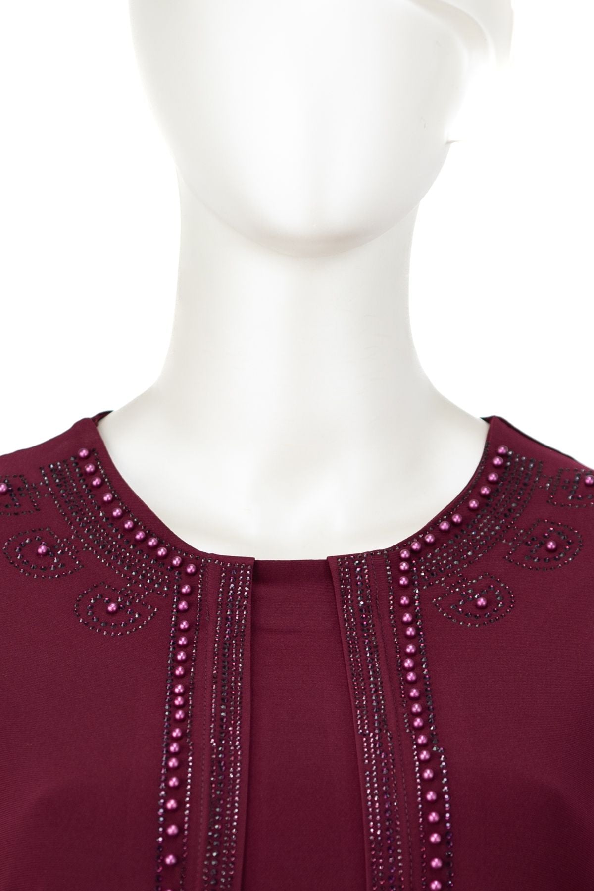 Kadın Sandy Kumaş Anne Bluz inci Taşlı Boncuklu Yuvarlak Yaka Likralı Rahat Kesim Tam Kalıp